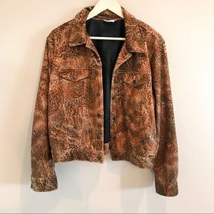 Leopard Print Faux Fur Denim Style Jacket